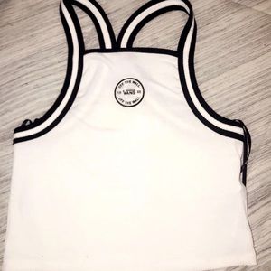white crop top customized with Vans patch